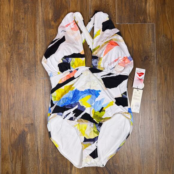 Calia NWT cutout halter one piece swim collage pure white abstract size 12 - Picture 5 of 14